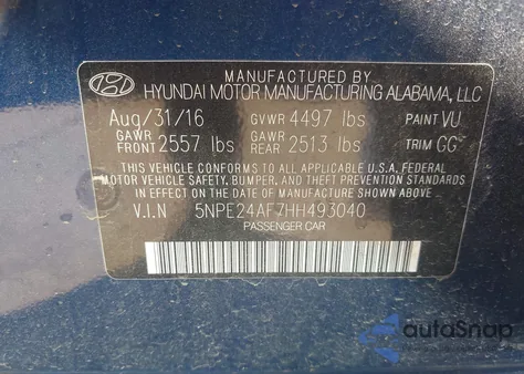 2017 Hyundai Sonata z USA, uszkodzony, nr VIN 5NPE24AF7HH493040